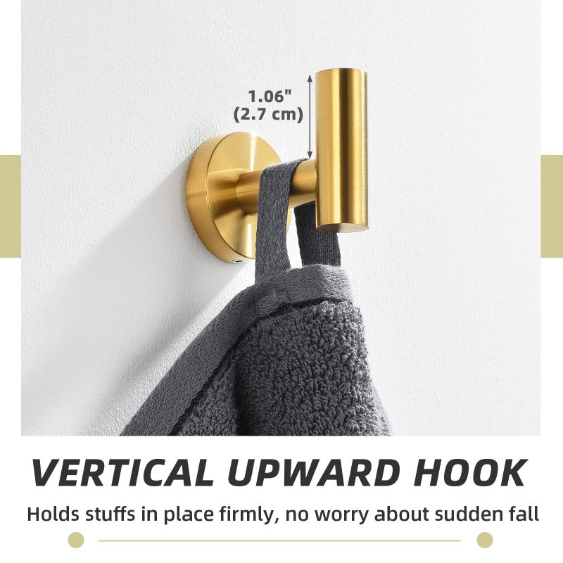 APLusee Robe Towel Hook, SUS 304 Stainless Steel Modern Home Storage Coat Hanger, Brushed Gold Wall Hook for Bath Toilet Kitchen Garage - Image 4